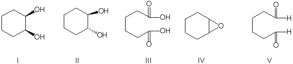 Identify the expected major organic product resulting from the following reaction sequence.     A)  I B)  II C)  III D)  IV E)  V