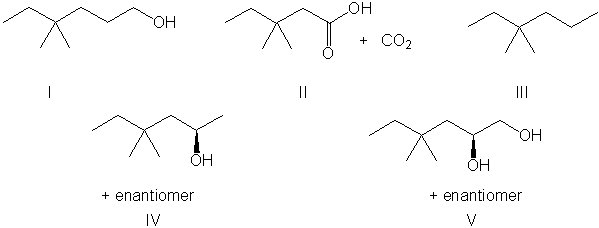 What is the expected major product for the following reaction sequence?     A)  I B)  II C)  III D)  IV E)  V
