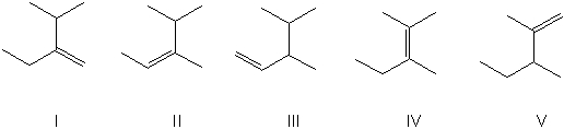 For the reaction sequence shown, what is the expected major product?     A)  I B)  II C)  III D)  IV E)  V