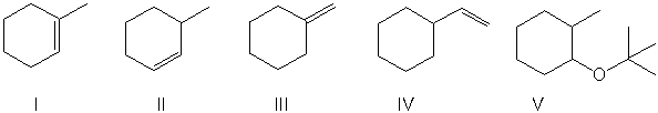 What is the expected major product of the following reaction sequence?     A)  I B)  II C)  III D)  IV E)  V
