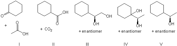 What is the expected major product of the following reaction sequence?     A)  I B)  II C)  III D)  IV E)  V