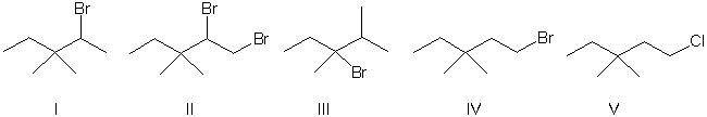 What is the expected major product of the following reaction sequence?     A)  I B)  II C)  III D)  IV E)  V