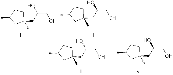 For the following reaction sequence, identify the expected major organic products and provide their stereochemical relationship.     A)  I and II; enantiomers B)  III and IV; enantiomers C)  I and II; diastereomers D)  II and III; diastereomers E)  III and IV; diastereomers