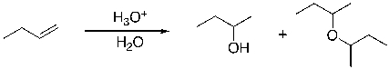 A common problem in the acid-catalyzed hydration of alkenes is the formation of an ether byproduct. Explain the formation of the ether byproduct in relation to the reaction below:  