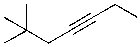 What is the IUPAC name for the molecule shown below?   A)  4,4-dimethyl-2-pentyne B)  2,2-dimethyl-4-heptyne C)  1-tert-butyl-3-heptyne D)  6,6-dimethyl-3-heptyne E)  6,6,6-trimethyl-3-hexyne