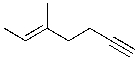 What is the IUPAC name for the molecule shown below?   A)  (E) -5-methyl-5-hepten-1-yne B)  (Z) -5-methyl-5-hepten-1-yne C)  (E) -3-methyl-2-hepten-6-yne D)  (Z) -3-methyl-2-hepten-6-yne E)  (E) -2-butynyl-2-butene