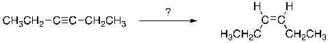 Select the reagent(s)  expected to accomplish the reaction shown below.   A)  H<sub>2</sub>, Ni B)  H<sub>2</sub>, Ni<sub>2</sub>B C)  H<sub>2</sub>, Lindlar's catalyst D)  A and B E)  B and C