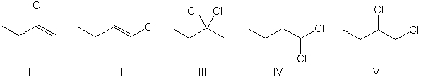 Which of the compounds shown below would be the most likely product expected from the reaction scheme shown?     A)  I B)  II C)  III D)  IV E)  V