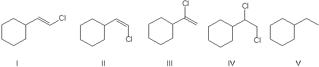 For the reaction below, select the structure of the expected major organic product.     A)  I B)  II C)  III D)  IV E)  V