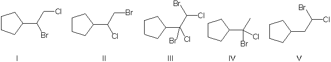 For the reaction shown, select the expected major organic product.     A)  I B)  II C)  III D)  IV E)  V