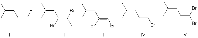 Which of the compounds shown below would be the most likely product expected from the reaction scheme shown?     A)  I and II B)  III and IV C)  II and III D)  II and IV E)  I and IV