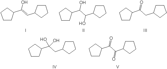 Identify the final product for the following reaction.     A)  I B)  II C)  III D)  IV E)  V