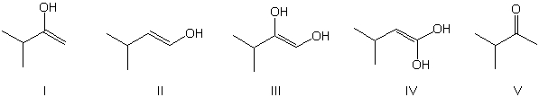 For the reaction shown, which of the compounds below would be the expected enol intermediate?     A)  I B)  II C)  III D)  IV E)  V