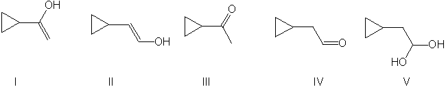 For the reaction shown, which of the compounds listed below would be the expected major, and final, organic product?     A)  I B)  II C)  III D)  IV E)  V