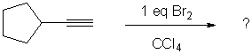 Give the major product from the careful addition of 1 equivalent of Br<sub>2</sub> to the alkyne shown below.     A)  I B)  II C)  III D)  IV E)  V