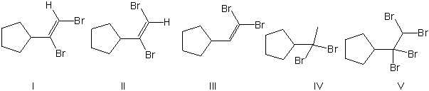For the reaction below, select the structure of the major organic product.     A)  I B)  II C)  III D)  IV E)  V