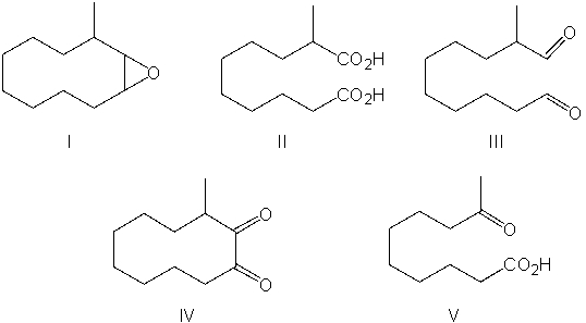 What is the expected major product of the reaction sequence shown below?     A)  I B)  II C)  III D)  IV E)  V