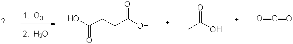 Which alkyne would produce the products below upon ozonolysis?   A)  HC≡CC≡CCH<sub>2</sub>C≡CH B)  HC≡CCH<sub>2</sub>CH<sub>2</sub>CH<sub>2</sub>C≡CH C)  CH<sub>3</sub>C≡CCH<sub>2</sub>C≡CCH<sub>3</sub> D)  HC≡CCH<sub>2</sub>CH<sub>2</sub>C≡CCH<sub>3</sub> E)  CH<sub>3</sub>C≡CC≡CC≡CH