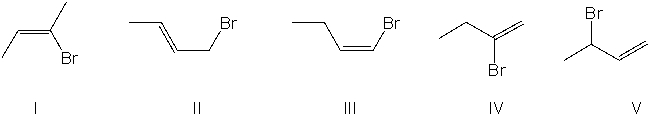 Which of the compounds listed would be one of the final major products for the following reaction sequence?     A)  I B)  II C)  III D)  IV E)  V