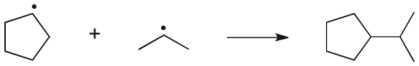 Which term most accurately describes the process shown below?   A)  hydrogen abstraction B)  halogen abstraction C)  homolytic cleavage D)  coupling E)  elimination