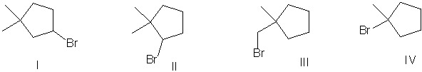 Predict the major product(s)  of the following reaction.     A)  I B)  II C)  III D)  IV E)  I and II