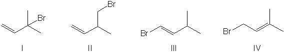 Identify the likely major product(s)  of the reaction shown.     A)  I B)  II C)  III D)  I and III E)  I and IV