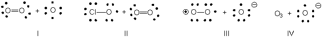 Which of the following shows the correct products initially formed when ozone absorbs ultraviolet light?   A)  I B)  II C)  III D)  IV