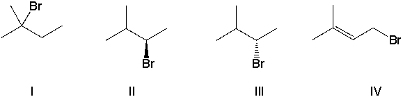 Predict the major product(s)  of the reaction shown below.     A)  I B)  II C)  III D)  IV E)  II and III