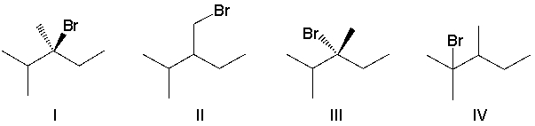 Predict the major product(s)  for the following reaction.     A)  I B)  II C)  III D)  IV E)  I, III, and IV