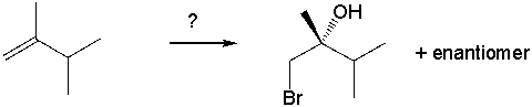  Select the best reagents for the reaction below.   A)  HBr B)  Br<sub>2</sub>/H<sub>2</sub>O C)  Br<sub>2</sub>, CCl<sub>4</sub> D)  HBr/ROOR E)  h \upsilon  /NBS 