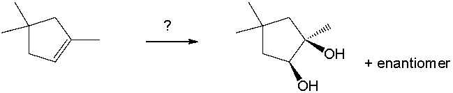 Select the best reagents for the reaction below.   A)  1. OsO<sub>4</sub>; 2. NaHSO<sub>3</sub>, H<sub>2</sub>O B)  1. Hg(OAc) <sub>2</sub>, H<sub>2</sub>O; 2. NaBH<sub>4</sub> C)  1. RCO<sub>3</sub>H; 2. H<sub>3</sub>O<sup>+</sup> D)  H<sub>2</sub>SO<sub>4</sub>, H<sub>2</sub>O E)  1. O<sub>3</sub>; 2. DMS