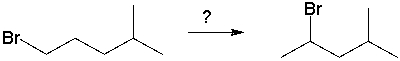  Which sequence of reagents will accomplish the following synthesis?   A)  1. KOtBu; 2. HBr B)  1. NaOEt; 2. HBr, ROOR C)  1. H<sub>2</sub>SO<sub>4</sub>, heat; 2. Br<sub>2</sub>, h \upsilon  D)  1. NaOEt; 2. HBr E)  both A and D work 