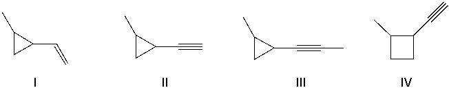 Predict the major product(s)  for the following reaction.     A)  I B)  II C)  III D)  IV E)  II and III