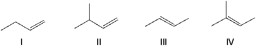 Which of the following alkenes cannot be converted into an alkyne by reacting it with bromine followed by an excess of sodium amide and then with water?   A)  I B)  II C)  III D)  IV E)  III and IV