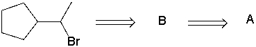 Perform a retrosynthetic analysis by working backwards two steps in the synthesis below. Identify possible combinations of A and B that could lead to the alkyl halide (C) .       A)  B = I and A = VIII B)  B = VI and A = I C)  B = III and A = VII D)  B = IV and A = VII E)  B = V and A = VIII