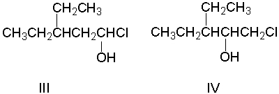 What is the correct structure for 1-chloro-3-ethyl-2-pentanol?     A)  I B)  II C)  III D)  IV E)  None of these