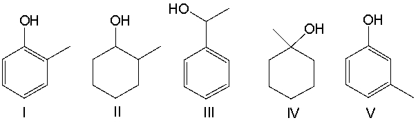 What is the correct structure for 2-methylphenol?   A)  I B)  II C)  III D)  IV E)  V
