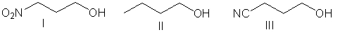 Rank the following alcohols in decreasing order of acidity.   A)  II > I > III B)  I > II > III C)  I > III > II D)  III > I > II E)  III > II > I