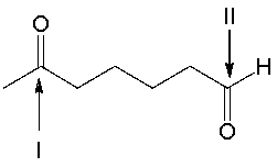 What are the oxidation states of carbon atoms I and II in the following compound?   A)  I. +1, II. +2 B)  I. +2, II. +2 C)  I. +1, II. +3 D)  I. +3, II. +2 E)  I. +2, II. +1