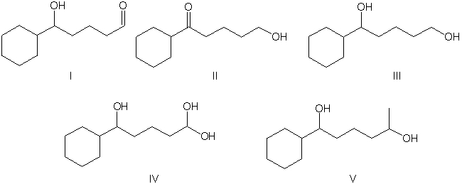 Predict the product for the following reaction.     A)  I B)  II C)  III D)  IV E)  V