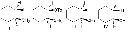 Predict the major product for the following reaction.     A)  I B)  II C)  III D)  IV E)  both I and III