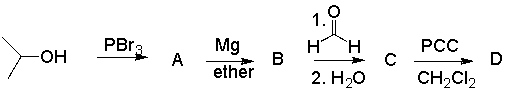 Provide the structure for each product (A-D) in the following reaction sequence.  