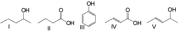 Which one of the following compounds is consistent with the following IR spectrum?   SDBS: National Institute of Advanced Industrial Science and Technology   A)  I B)  II C)  III D)  IV E)  V