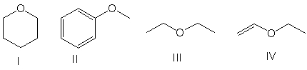 Which of the following compounds is(are)  classified as ethers?   A)  I B)  II & IV C)  III D)  I & III E)  all of these