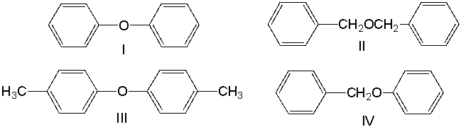 What is the correct structure for benzyl phenyl ether?   A)  I B)  II C)  III D)  IV E)  none of these