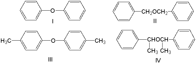 What is the correct structure for dibenzyl ether?   A)  I B)  II C)  III D)  IV E)  none of these