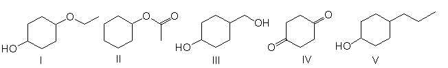 Which one of the following compounds has highest boiling point?   A)  I B)  II C)  III D)  IV E)  V