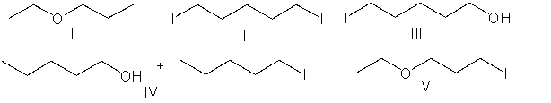 Predict the product(s)  for the following reaction.     A)  I B)  II C)  III D)  IV E)  V