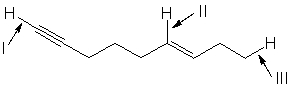 Rank absorption of the indicated bonds in decreasing (highest to lowest)  order of wavenumber.   A)  III > II > I B)  I > II > III C)  II > I > III D)  III > I > II E)  II > III > I
