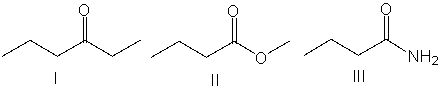 Which of the following compounds will show two absorptions, one at 2700 cm<sup>-1</sup> and one at 2800 cm<sup>-1</sup>, along with the carbonyl absorption?     A)  I B)  II C)  III D)  IV E)  V